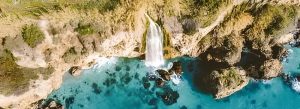 Nerja waterfall and turquoise sea landscape Costa del Sol Spain