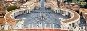 St Peter's Square Vatican City aerial view with obelisk and colonnades Rome Italy