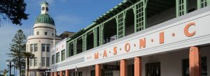 Art Deco Masonic Hotel building with green dome in Napier, New Zealand