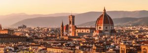 Panoramic view of Florence with Cathedral of Santa Maria del Fiore at sunset