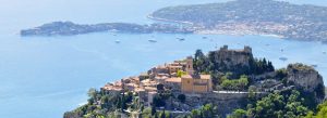 Èze Village hilltop village overlooking the Mediterranean Sea with yachts and scenic coastline