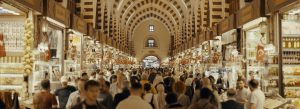 Crowded interior of Grand Bazaar Istanbul with shops and Turkish souvenirs
