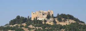 Ajloun Castle fortress on a hill surrounded by green forest in northern Jordan