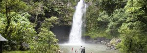 Bouma Waterfall in Bouma National Heritage Park Taveuni Island Fiji with people swimming