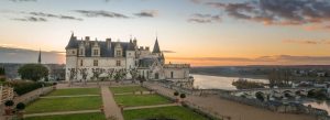 Scenic sunset view of Château d’Amboise overlooking the Loire River in Amboise, France.