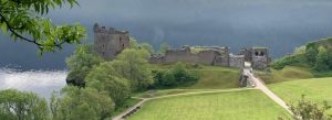 Ruins and historic landscape at Culloden Battlefield in the Scottish Highlands near Inverness.