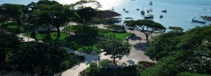 Forodhani Gardens waterfront park with boats and ocean view in Stone Town Zanzibar