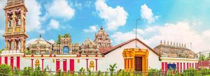 Colorful exterior view of Manavari Temple in Chilaw, Sri Lanka with traditional Hindu architecture and ornate towers