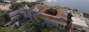 Aerial view of Mosteiro de São Bento monastery beside Guanabara Bay in Rio de Janeiro, Brazil.