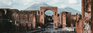 Pompeii ruins with Mount Vesuvius in background ancient Roman city Italy