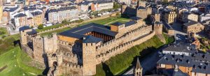 Aerial view of the medieval Templar Castle in Ponferrada, Spain.
