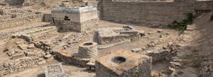 Ancient stone ruins at Archaeological Site of Troy on Hisarlik Hill