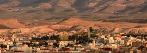 Panoramic view of Midelt town in central Morocco surrounded by the Middle Atlas and High Atlas mountain ranges.